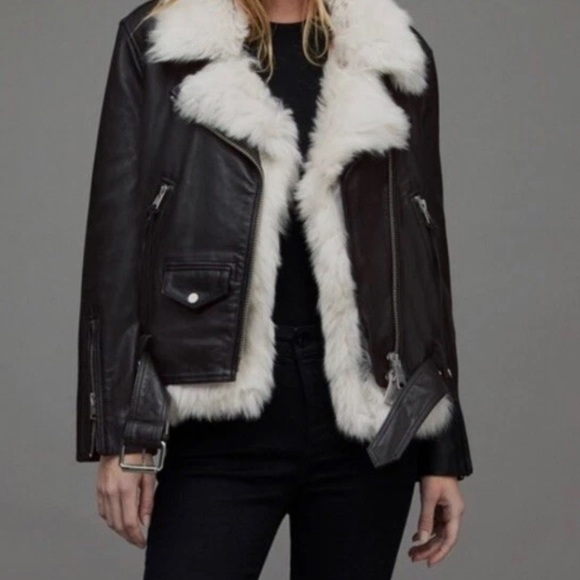 All Saints Jackets & Blazers - ALLSAINTS Luna 4 in 1 Shearling-Vest Leather Biker Jacket U.S. Sz. 12 - NWT